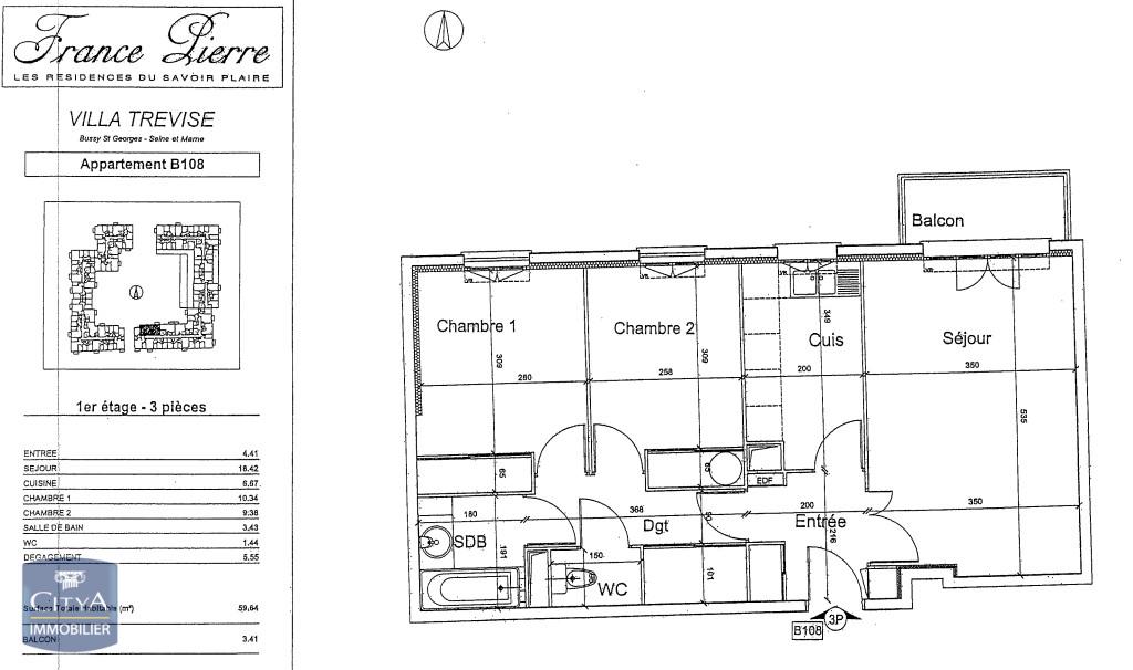 Photo Appartement 3 pièces 59.64m²