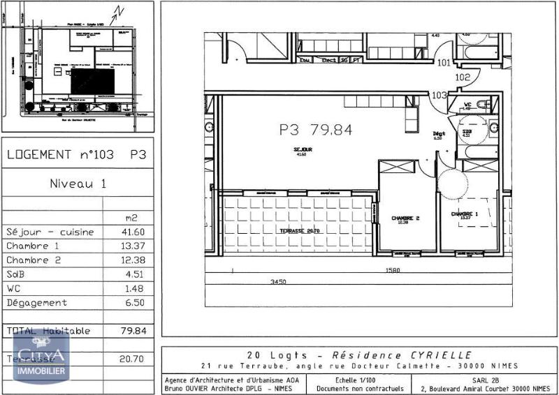 LOCATION NIMES T3 - RESIDENCE RECENTE SECURISEE - TERRASSE - PARKING - QUARTIER MARRONNIERS - PROCHE GARE