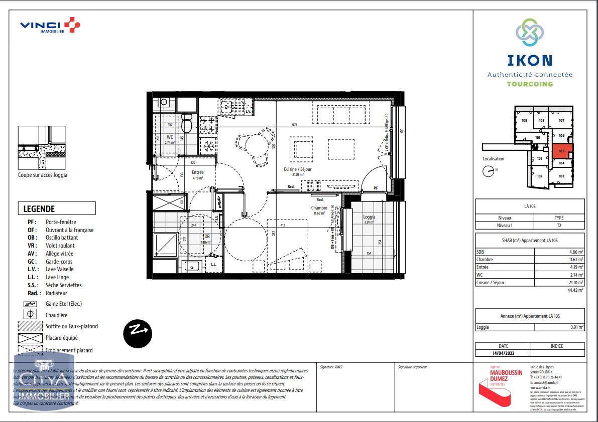 Photo du bien Appartement 2 pièces 44.42m²